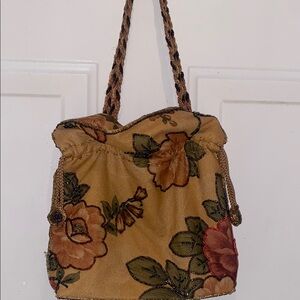 Vintage Fabric Rustic Beaded Floral Handbag